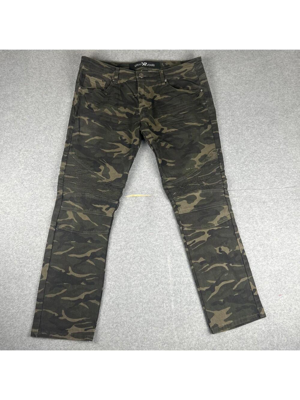 XRAY Jeans Men's 36x30 Camo Green‎ Slim Fit Biker Stretch Denim Pants
